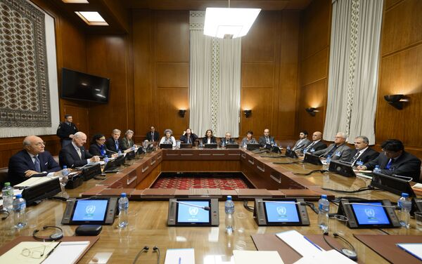 United Nations (UN) special envoy Staffan de Mistura (2nd L) sits facing Syria's main opposition group during Syrian peace talks at the UN Offices in Geneva on February 1, 2016 United Nations (UN) special envoy Staffan de Mistura (2nd L) sits facing Syria's main opposition group during Syrian peace talks at the UN Offices in Geneva on February 1, 2016 - Sputnik International