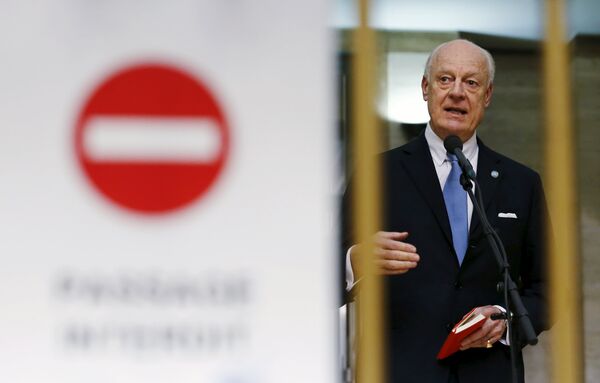 U.N. mediator for Syria Staffan de Mistura delivers a statement after the opening of the Syrian peace talks at the United Nations European headquarters in Geneva, Switzerland, January 29, 2016 U.N. mediator for Syria Staffan de Mistura delivers a statement after the opening of the Syrian peace talks at the United Nations European headquarters in Geneva, Switzerland, January 29, 2016 - Sputnik International
