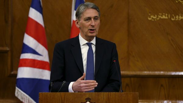 Britain's Foreign Secretary Philip Hammond speaks during a joint news conference with Jordan's Foreign Minister Nasser Judeh at the Foreign Ministry in Amman, Jordan, February 1, 2016 - Sputnik International