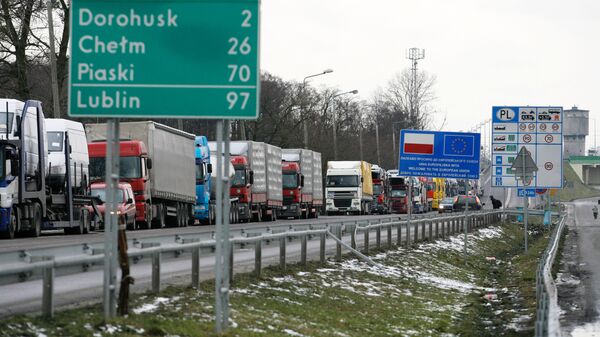 A line of loaded trucks waiting for customs clearance on the Polish border  - Sputnik International