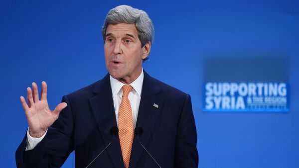 US Secretary of State John Kerry addresses delegates during during a donor conference entitled 'Supporting Syria & The Region' at the QEII centre in central London on February 4, 2016 - Sputnik International