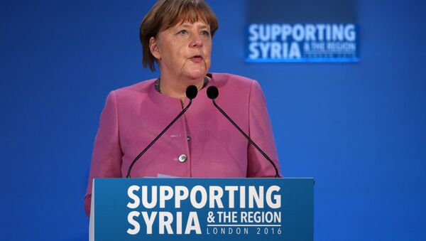 German Chancellor Angela Merkel speaks during a donor conference entitled 'Supporting Syria & The Region' at the QEII centre in central London on February 4, 2016. - Sputnik International