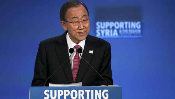 United Nations Secretary-General Ban Ki-moon speaks at the donors Conference for Syria in London, Britain February 4, 2016 - Sputnik International