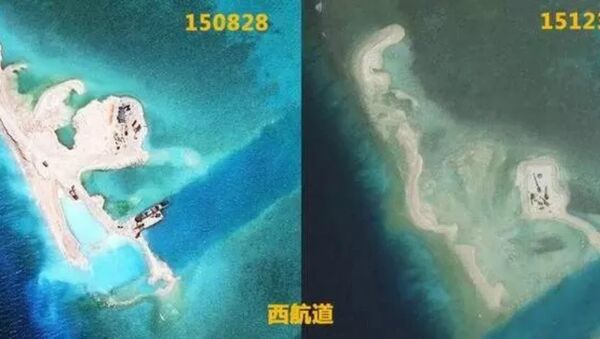 Nanhua Reef : Before (L) and after (R) the Typhoon Jamine - Sputnik International