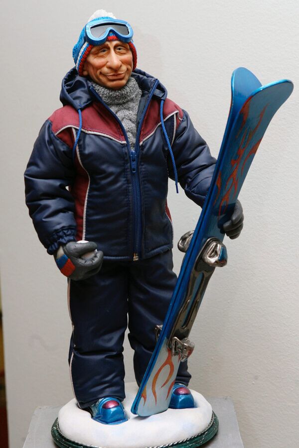 This comic exhibit of a State Duma doll show, made by Maria and Vladimir Rychkal, represents President Vladimir Putin mountain-skiing. The dolls were auctioned off to fund limited-abilities children relief This comic exhibit of a State Duma doll show, made by Maria and Vladimir Rychkal, represents President Vladimir Putin mountain-skiing. The dolls were auctioned off to fund limited-abilities children relief - Sputnik International