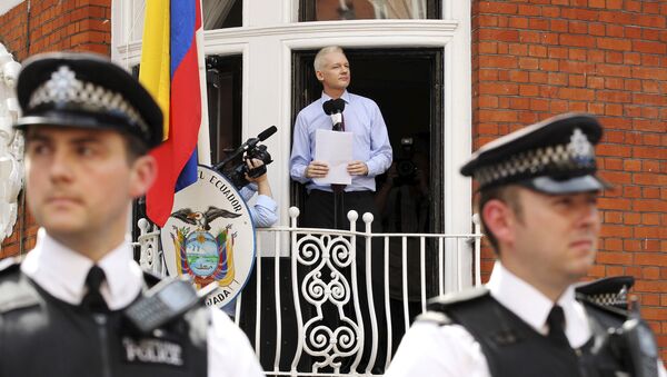 WikiLeaks founder Julian Assange speaks to the media outside the Ecuador embassy in west London in this August 19, 2012 file photo - Sputnik International