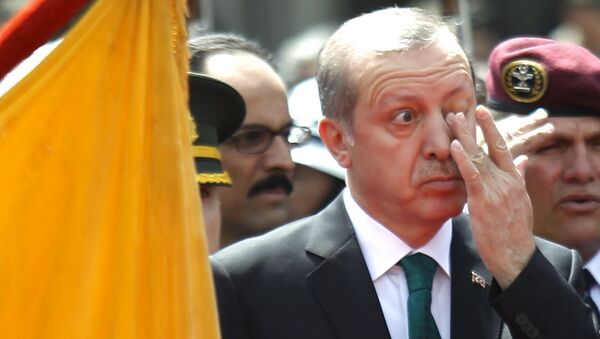 Turkish President Tayyip Erdogan rubs his eye during a diplomatic ceremony in front of Carondelet Palace in Quito, Ecuador, February 4, 2016 - Sputnik International