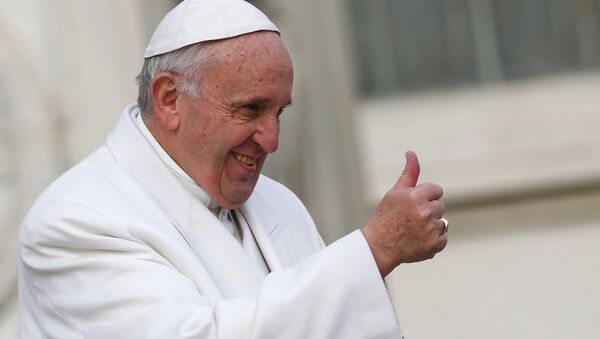 Pope Francis gestures during a special audience to celebrate a Jubilee day for the mystic saint Padre Pio in Saint Peter's Square at the Vatican February 6, 2016. - Sputnik International