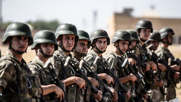 Turkish soldiers stand guar near the Turkey-Syrian border post in Sanliurfa (file photo) - Sputnik International