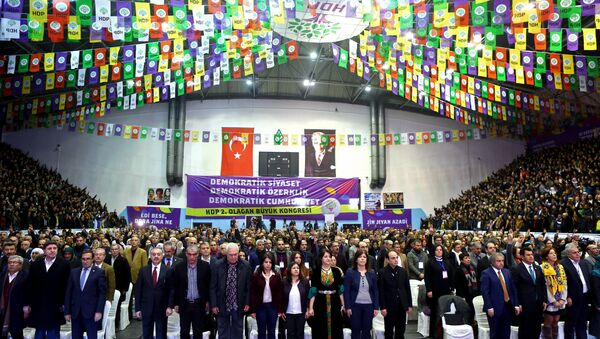 Party members stand during the second general assembly of the Peoples’ Democratic Party (HDP) at Ahmet Taner Kislali Sports Hall in Ankara on January 24, 2016 - Sputnik International