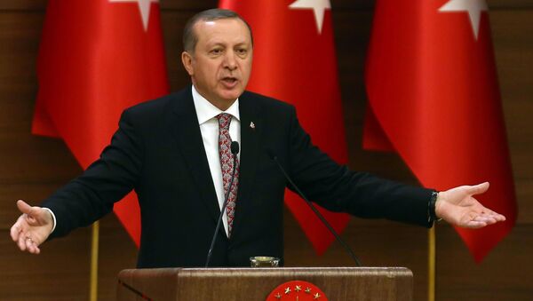 Turkey's Recep Tayyip Erdogan delivers a speech during the monthly Mukhtars meeting (local administrators) at the Presidential Complex in Ankara on February 10, 2016 - Sputnik International