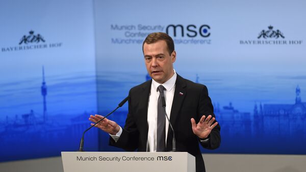 Russian Prime Minister Dmitry Medvedev speaks during a panel discussion at the second day of the 52nd Munich Security Conference (MSC) in Munich, southern Germany, on February 13, 2016 - Sputnik International