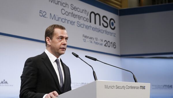 February 13, 2016. Russian Prime Minister Dmitry Medvedev speaks at the Munich Security Conference - Sputnik International