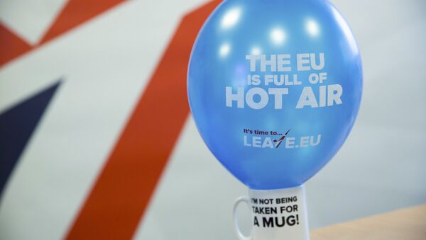 A branded balloon and mug are seen in the office of pro-Brexit group pressure group Leave.eu in London, Britain. - Sputnik International