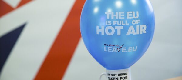 A branded balloon and mug are seen in the office of pro-Brexit group pressure group Leave.eu in London, Britain. A branded balloon and mug are seen in the office of pro-Brexit group pressure group Leave.eu in London, Britain. - Sputnik International