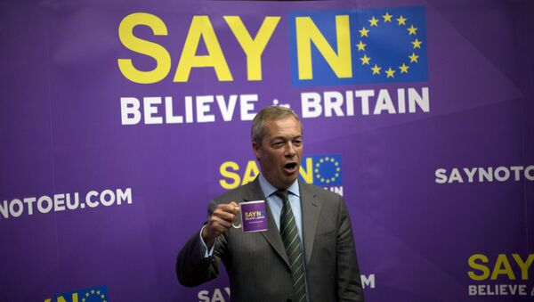 Nigel Farage, the leader of the UK Independence Party (UKIP), poses for photographers after speaking at the launch of their Say No to the EU. - Sputnik International