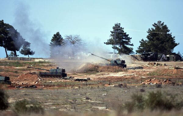 Turkish artillery fire from the border near Kilis town toward northern Syria, in Kilis, Turkey. Turkish artillery fire from the border near Kilis town toward northern Syria, in Kilis, Turkey. - Sputnik International