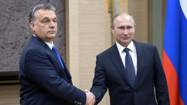 Russian President Vladimir Putin, right, and Hungarian Prime Minister Viktor Orban during a meeting at the Novo-Ogaryovo residence in the Moscow Region - Sputnik International