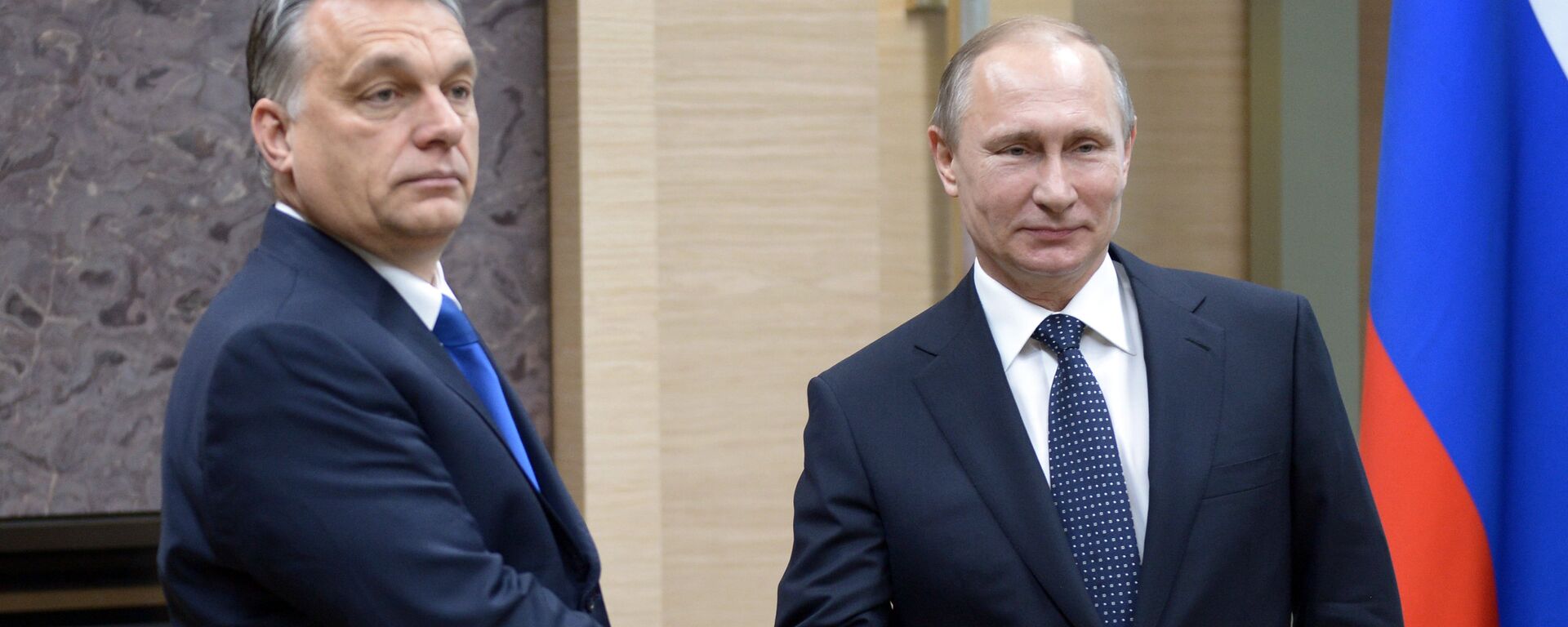 Russian President Vladimir Putin, right, and Hungarian Prime Minister Viktor Orban during a meeting at the Novo-Ogaryovo residence in the Moscow Region - Sputnik International, 1920, 17.10.2023