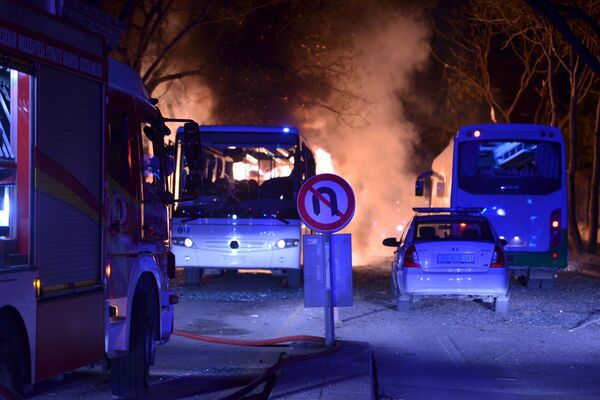 Cars of emergency services arrive after an explosion in Ankara, Turkey. Cars of emergency services arrive after an explosion in Ankara, Turkey. - Sputnik International