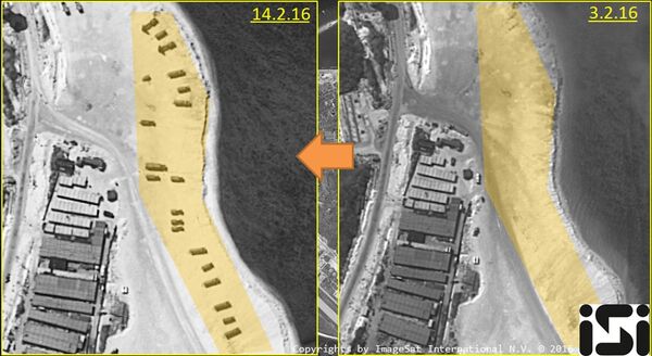 Woody Island, a island in the South China Sea occupied by China and claimed by several other countries, is shown in satellite images taken on February 14, 2016 and February 3, 2016, in this handout image provided by ImageSat International N.V. 2016, on February 18, 2016 Woody Island, a island in the South China Sea occupied by China and claimed by several other countries, is shown in satellite images taken on February 14, 2016 and February 3, 2016, in this handout image provided by ImageSat International N.V. 2016, on February 18, 2016 - Sputnik International