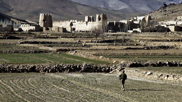 A US Army Soldier 1st Platoon, Apache Company, 2nd Battalion, 4th Infantry Brigade Combat Team, 10th Mountain Division, walks through a field to the village of Dahanah, Wardak province, Afghanistan Dec. 2. - Sputnik International