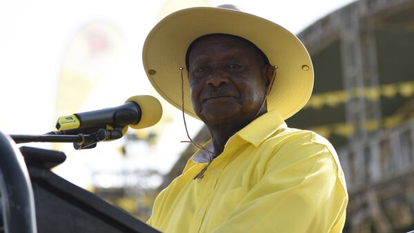 This file photo taken on February 16, 2016 shows Uganda's president Yoweri Museveni addressing supporters during a rally of the ruling National Resistance Movement (NRM) party at Kololo Airstrip in Kampala - Sputnik International