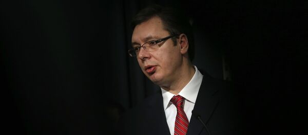 Serbian Prime Minister Aleksandar Vucic speaks during a news conference in Belgrade, Serbia, Saturday, Feb. 20, 2016 - Sputnik International