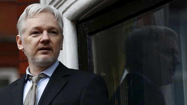 WikiLeaks founder Julian Assange makes a speech from the balcony of the Ecuadorian Embassy, in central London, Britain in this February 5, 2016. - Sputnik International