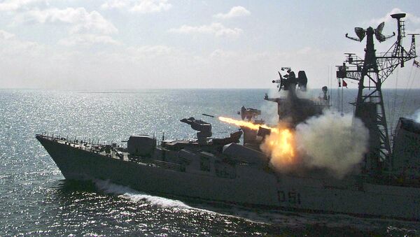 Warship fires rockets during a special drill in the Bay of Bengal near Paradeep, India. - Sputnik International