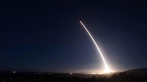 In this photo provided by U.S. Air Force, an unarmed Minuteman III intercontinental ballistic missile launches during an operational test on Saturday, Feb. 20, 2016 at Vandenberg Air Force Base, California. - Sputnik International