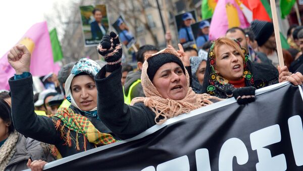 Women members of the Kurdish community take part in the annual rally of Kurds from all over Europe.file photo - Sputnik International