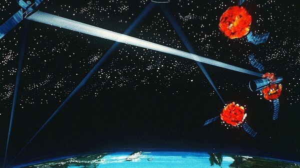 An artist's concept of a ground / space-based hybrid laser weapon, 1984 - Sputnik International