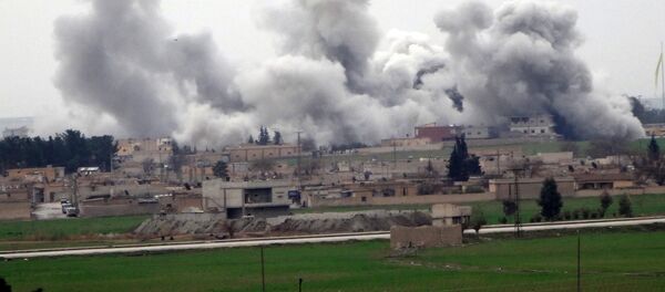 A picture taken on February 27, 2016 in Akcakale in Sanliurfa province shows smoke rising from the neightbourhood of Syrian city Tel Abyad during clashes between Islamic State Group and People's Protection Units (YPG) A picture taken on February 27, 2016 in Akcakale in Sanliurfa province shows smoke rising from the neightbourhood of Syrian city Tel Abyad during clashes between Islamic State Group and People's Protection Units (YPG) - Sputnik International