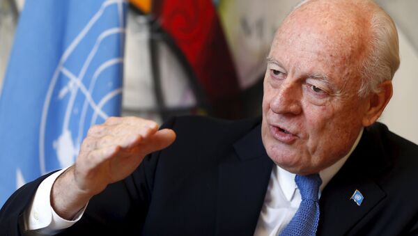 U.N. mediator for Syria, Staffan de Mistura talks to Reuters during an interview at the U.N. in Geneva, Switzerland - Sputnik International