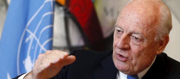 U.N. mediator for Syria, Staffan de Mistura talks to Reuters during an interview at the U.N. in Geneva, Switzerland U.N. mediator for Syria, Staffan de Mistura talks to Reuters during an interview at the U.N. in Geneva, Switzerland - Sputnik International