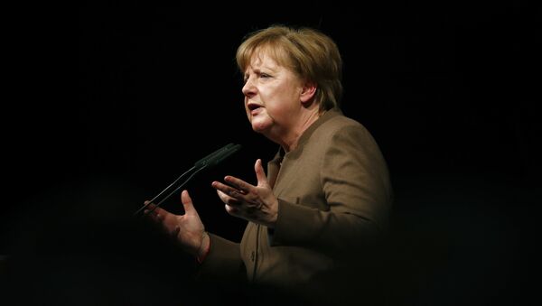German Chancellor Angela Merkel delivers her keynote speech during the Christain Democratic Union (CDU) politial Ash Wednesday meeting in Volkmarsen, Germany February 29, 2016. - Sputnik International