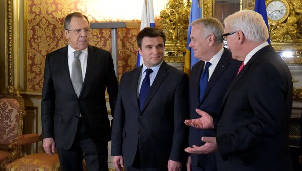 Normandy Four foreign ministerial meeting starts in Paris, March 3 2016. From left: Russian Foreign Minister Sergey Lavrov, Foreign Minister of Ukraine Pavlo Klimkin, Foreign Minister of France Jean-Marc Ayrault and German Foreign Minister Frank-Walter Steinmeier - Sputnik International