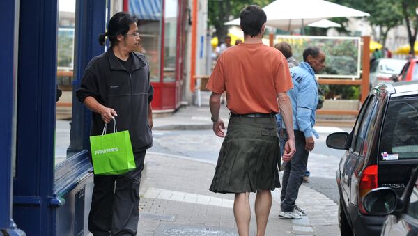 Dominique Moreau, the president of Hommes en Jupe (Men in Skirts), a group of 30 men from western France who wear skirts in their everyday lives, is walking along a street in the city of Poitiers in western France. - Sputnik International