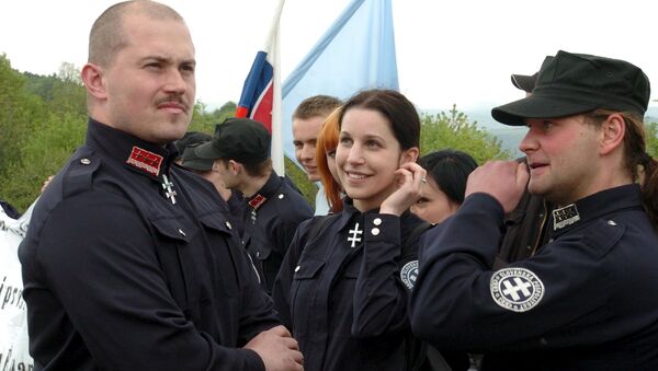 A leader of People's Party Our Slovakia (LS NS), Marian Kotleba, attends a commemoration of the 87th anniversary of the death of Slovak general Milan Rastislav Stefanik near the village of Brezova pod Bradlom, Slovakia, in this May 6, 2006 file photo - Sputnik International