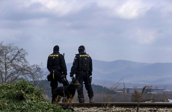 Czech police officers with a dog observe the border (File)  - Sputnik International