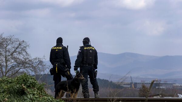 Czech police officers with a dog observe the border (File)  - Sputnik International
