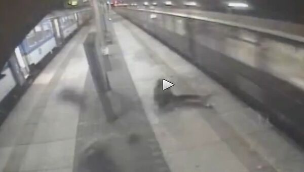 Two guys got airborned after train high speed nudge - Sputnik International