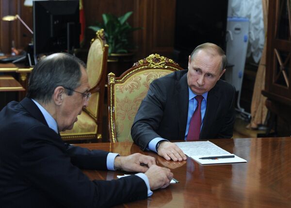 March 16, 2016. President of Russia Vladimir Putin, right, and Russian Minister of Foreign Affairs Sergey Lavrov during a meeting in the Kremlin March 16, 2016. President of Russia Vladimir Putin, right, and Russian Minister of Foreign Affairs Sergey Lavrov during a meeting in the Kremlin - Sputnik International