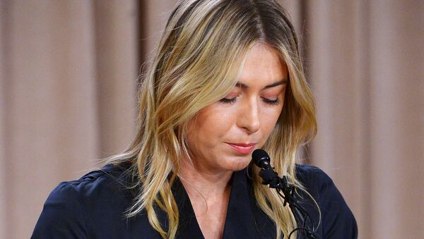 Mar 7, 2016; Los Angeles, CA, USA; Maria Sharapova speaks to the media announcing a failed drug test after the Australian Open during a press conference today at The LA Hotel Downtown - Sputnik International