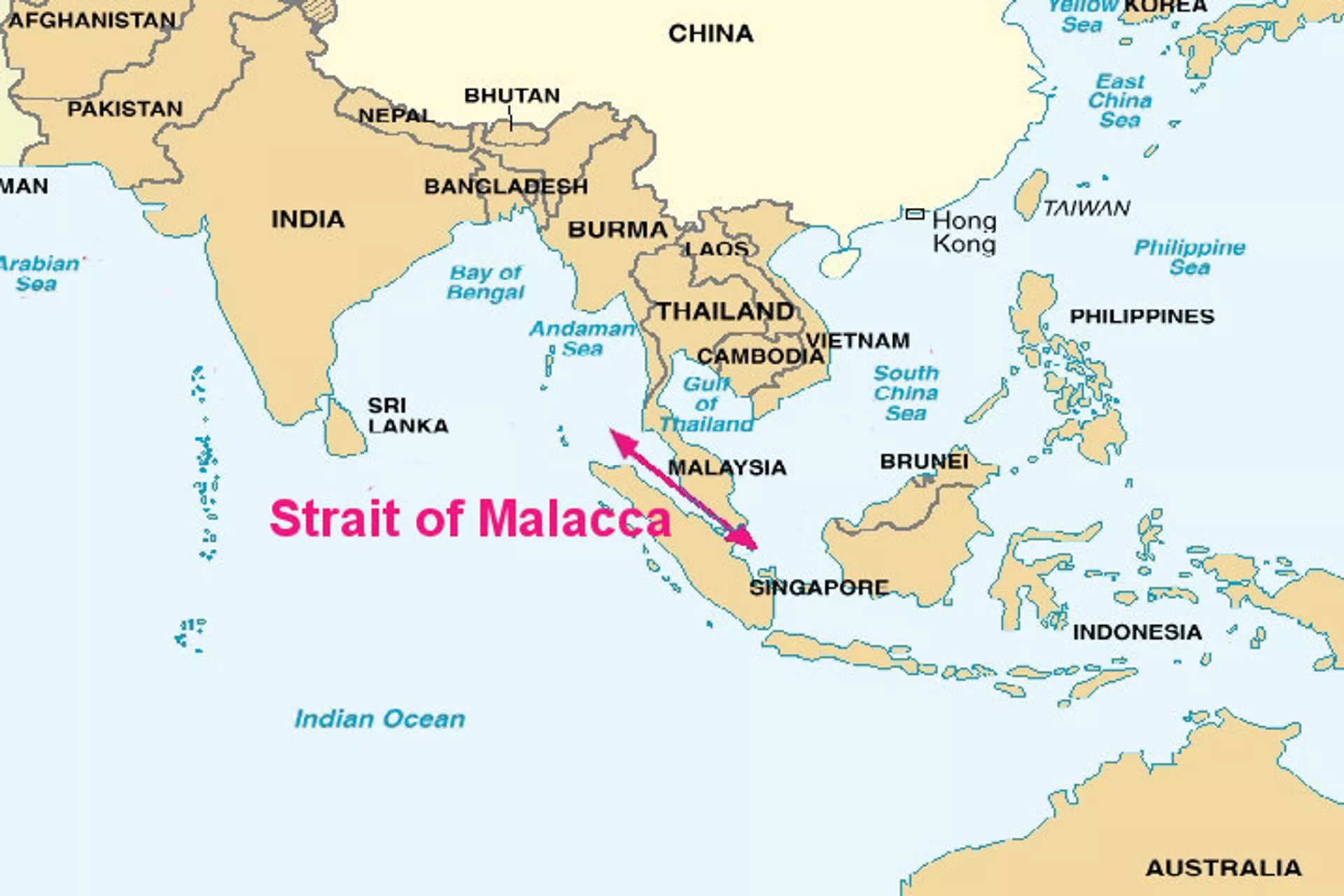 Map of the Strait of Malacca, a potential bottleneck for Chinese ships in case of tensions with Washington - Sputnik International, 1920, 30.12.2024