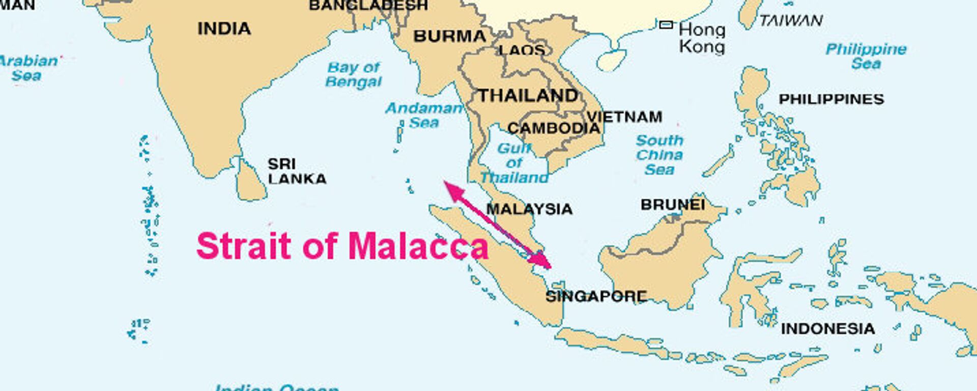 Map of the Strait of Malacca, a potential bottleneck for Chinese ships in case of tensions with Washington - Sputnik International, 1920, 06.05.2026
