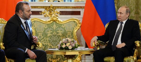 March 15, 2016. Russian President Vladimir Putin, right, and King Mohammed VI of Morocco meet in the Kremlin March 15, 2016. Russian President Vladimir Putin, right, and King Mohammed VI of Morocco meet in the Kremlin - Sputnik International