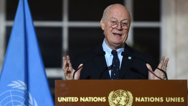 United Nations Syria envoy Staffan de Mistura speaks during a press conference in Geneva on March 15, 2016, on the second round of Syrian peace talks at the UN headquarters - Sputnik International