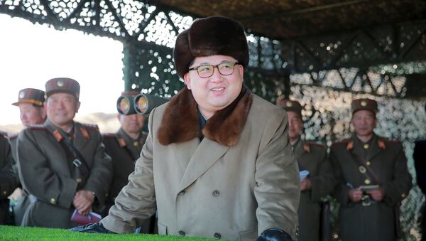 North Korean leader Kim Jong Un watches landing and anti-landing exercises being carried out by the Korean People's Army (KPA) at an unknown location, in this undated photo released by North Korea's Korean Central News Agency (KCNA) in Pyongyang on March 20, 2016 - Sputnik International